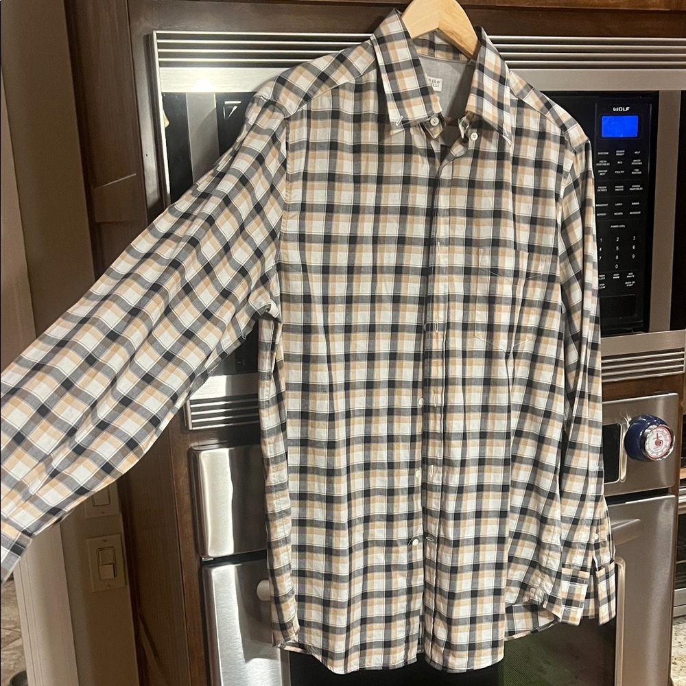 NWOT BRUNELLO CUCINELLI MENS PLAID BASIC FIT COTTON BUTTON DOWN SHIRT SIZE LARGE